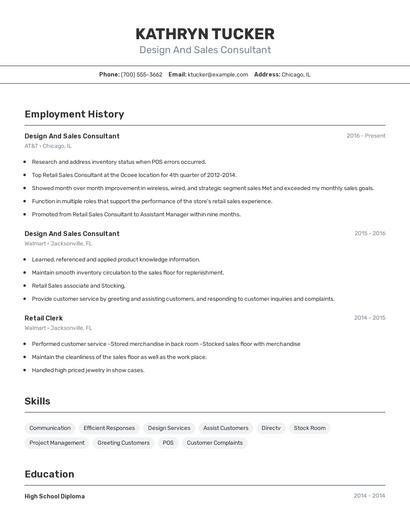 Design And Sales Consultant Resume
