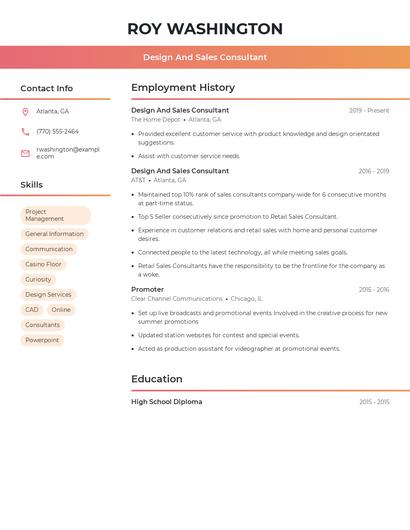 Design And Sales Consultant Resume