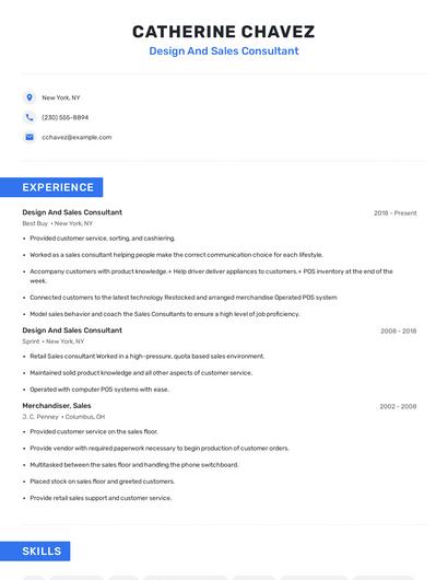 Design And Sales Consultant Resume