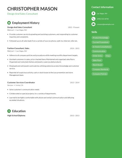 Design And Sales Consultant Resume