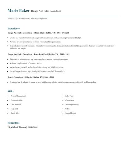 Design And Sales Consultant Resume