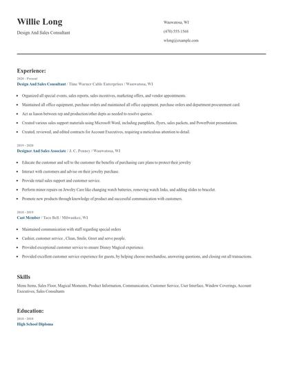 Design And Sales Consultant Resume