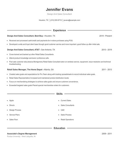 Design And Sales Consultant Resume