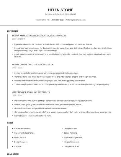 Design And Sales Consultant Resume