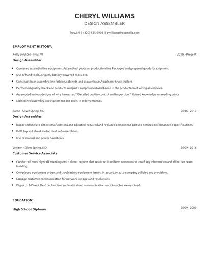 Design Assembler Resume