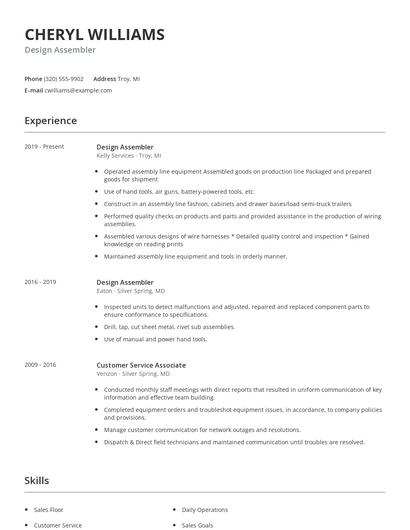 Design Assembler Resume