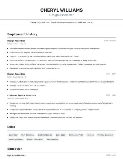 Design Assembler Resume