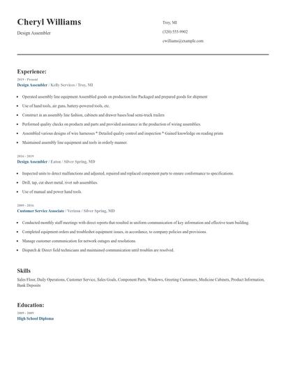 Design Assembler Resume