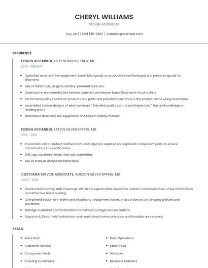 Design Assembler Resume