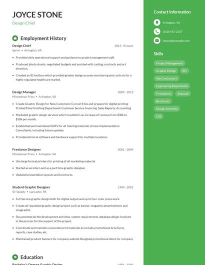 Design Chief Resume