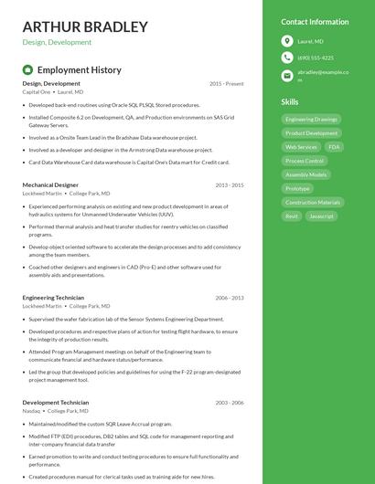 Design, Development Resume
