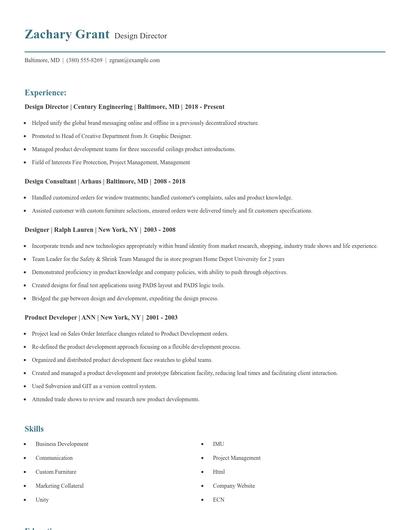 Design Director Resume