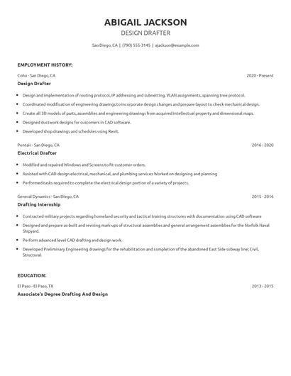 Design Drafter Resume