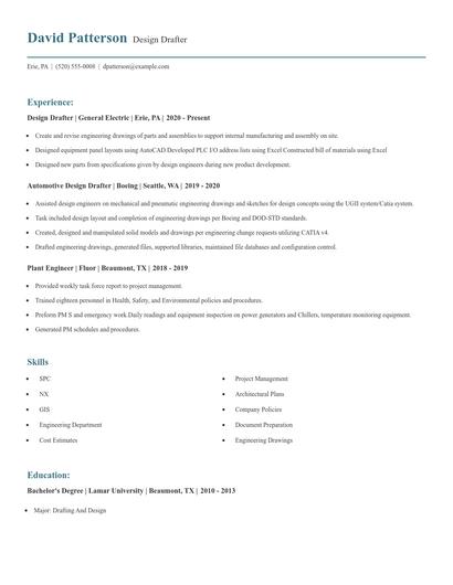 Design Drafter Resume