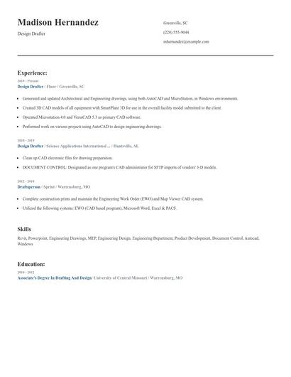 Design Drafter Resume