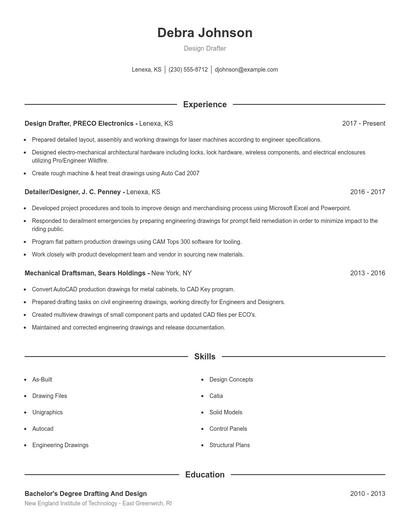 Design Drafter Resume