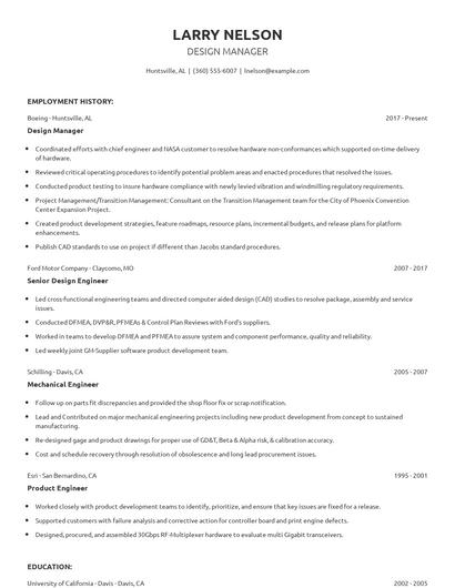 Design Manager Resume