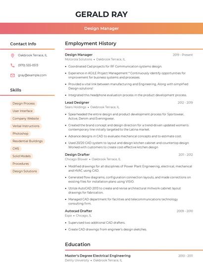 Design Manager Resume