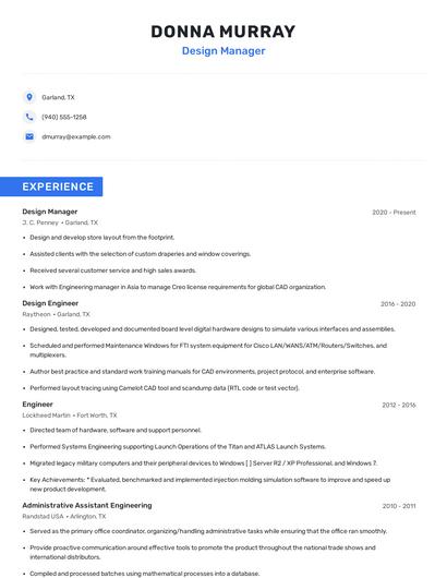 Design Manager Resume
