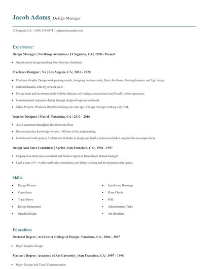 Design Manager Resume