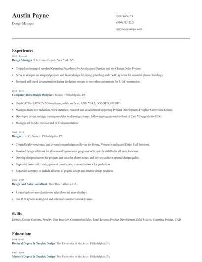Design Manager Resume