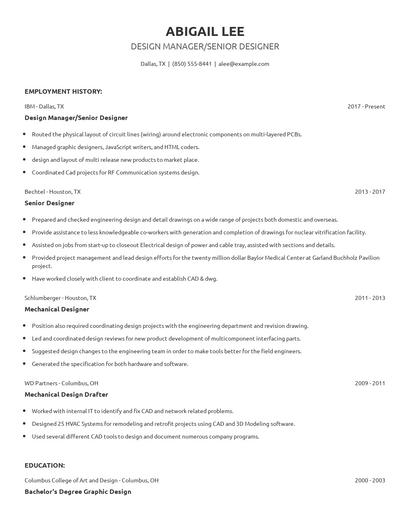 Design Manager/Senior Designer Resume