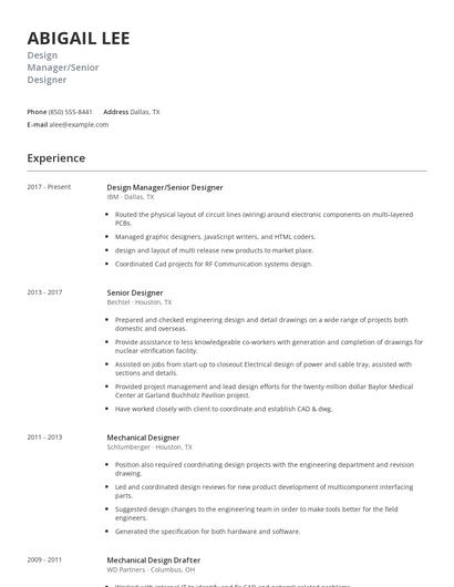 Design Manager/Senior Designer Resume