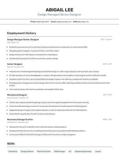 Design Manager/Senior Designer Resume