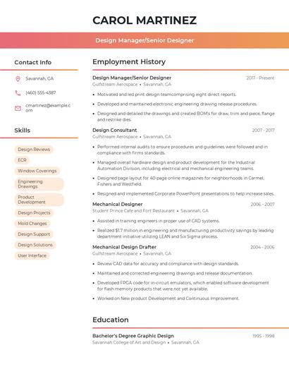 Design Manager/Senior Designer Resume