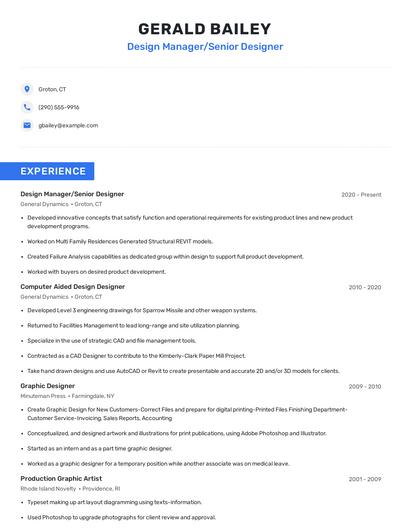 Design Manager/Senior Designer Resume