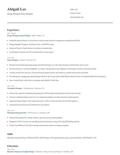 Design Manager/Senior Designer Resume