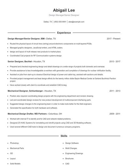 Design Manager/Senior Designer Resume