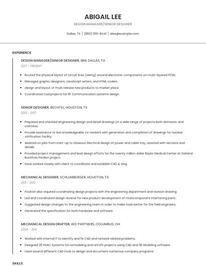 Design Manager/Senior Designer Resume