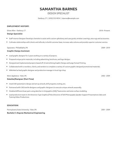 Design Specialist Resume