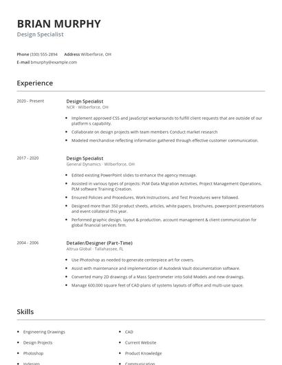 Design Specialist Resume