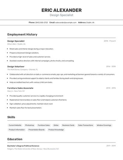 Design Specialist Resume