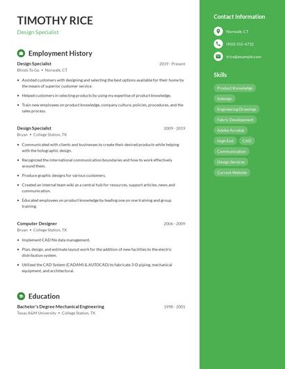 Design Specialist Resume