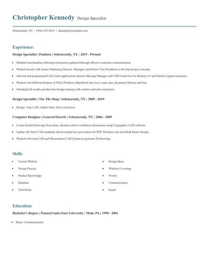 Design Specialist Resume