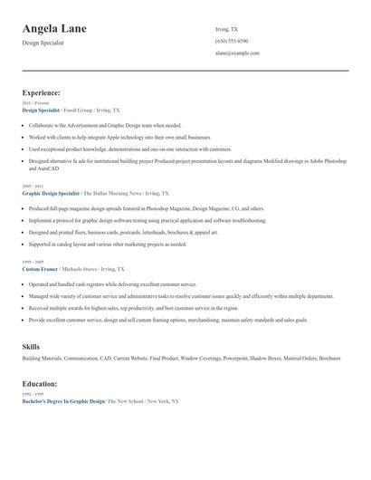 Design Specialist Resume