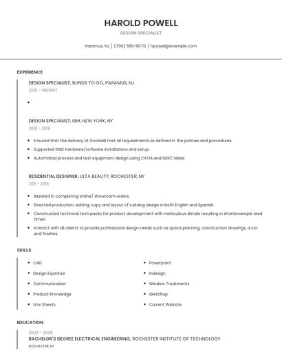 Design Specialist Resume