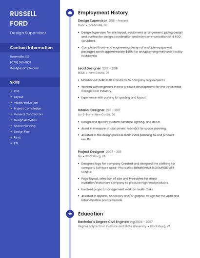 Design Supervisor Resume