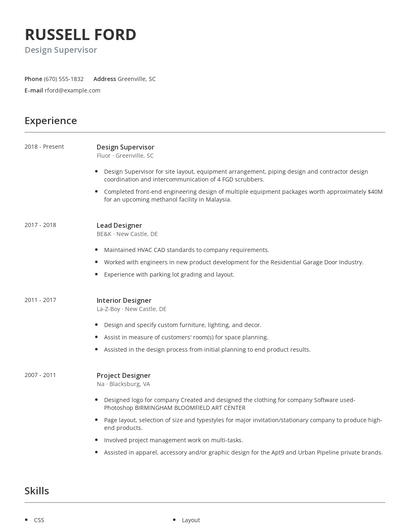 Design Supervisor Resume