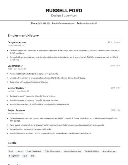 Design Supervisor Resume