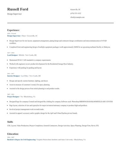 Design Supervisor Resume