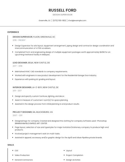Design Supervisor Resume