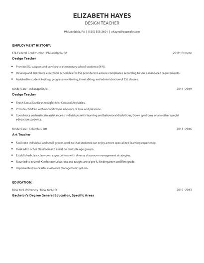 Design Teacher Resume