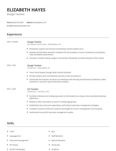 Design Teacher Resume