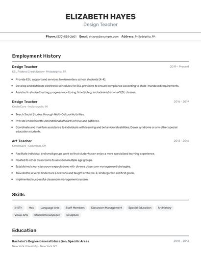 Design Teacher Resume