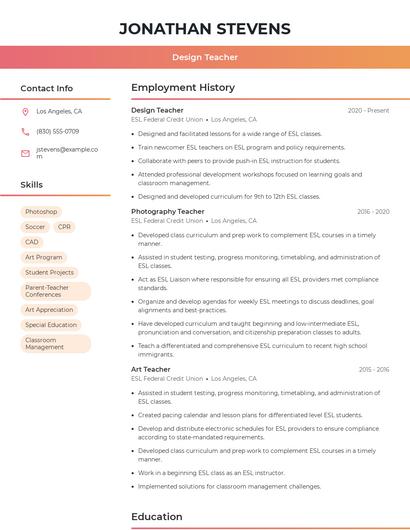 Design Teacher Resume