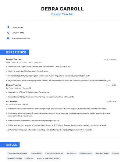 Design Teacher Resume